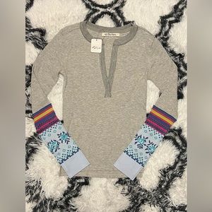 We the Free Mikah Printed Cuff Thermal Top Small